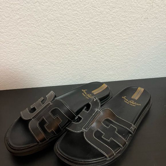 Sam Edelman Black Slide Sandals with Gold Accents - Picture 2 of 4